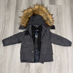 Ben Sherman Boys Parka Jacket 2T Gray Faux Fur Hood Winter Lined Outerwear.